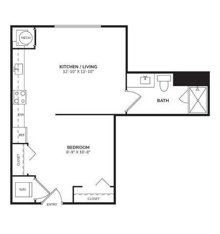 Floor plan for studio, 1 bath, 529 sqft